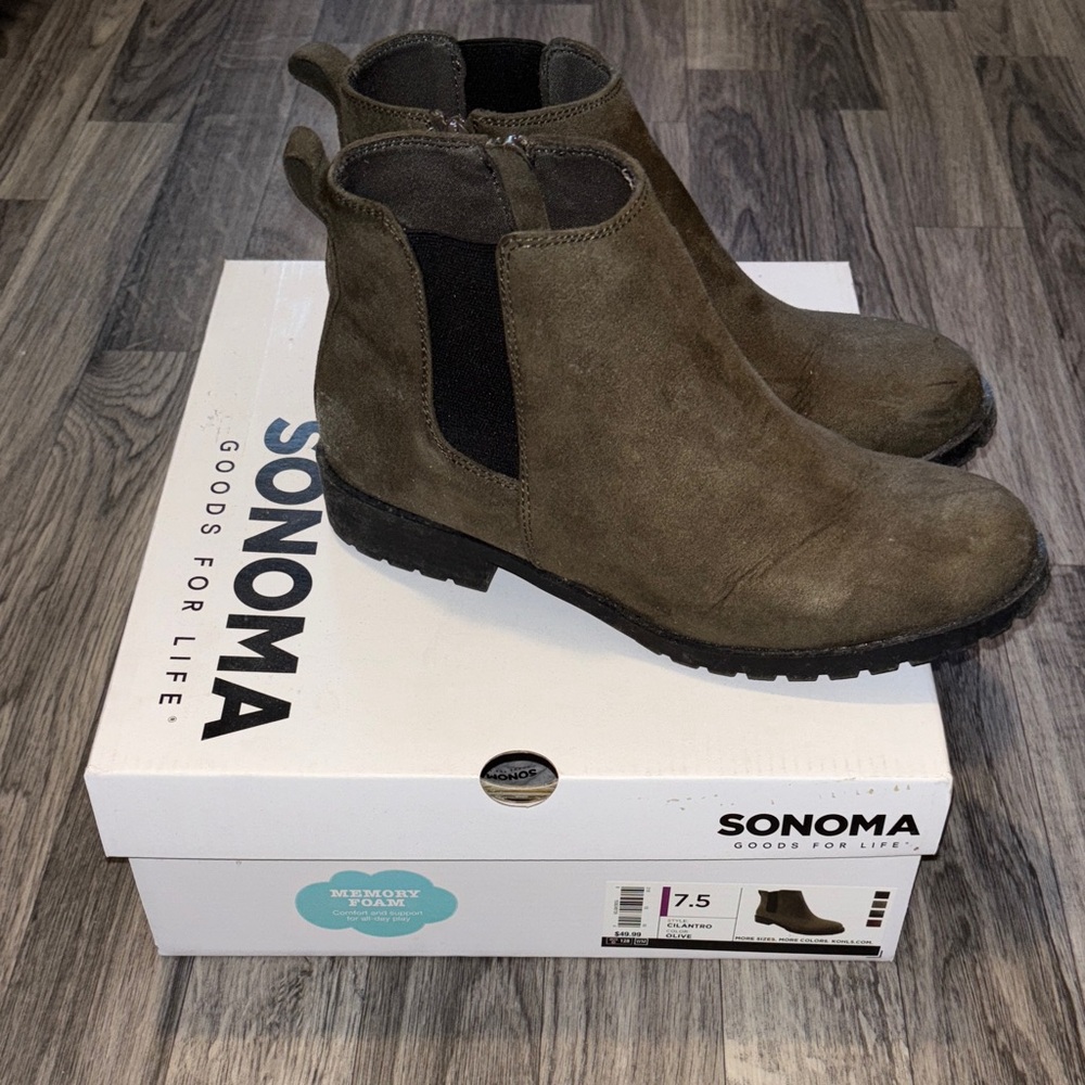 Sonoma Olive Suede Ankle Boots
